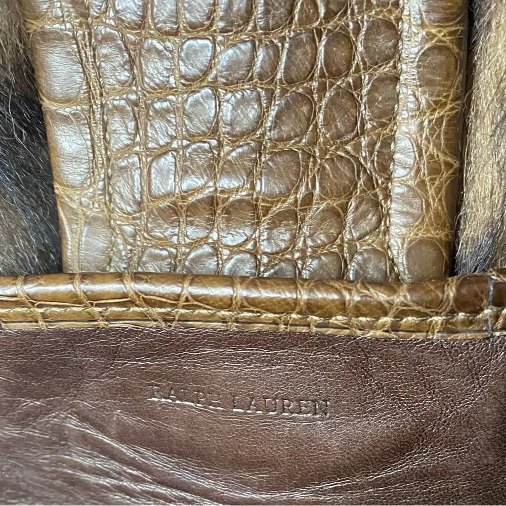 Ralph Lauren Collection Made in Italy Brown Alligator Soft Side Hobo Hand Bag